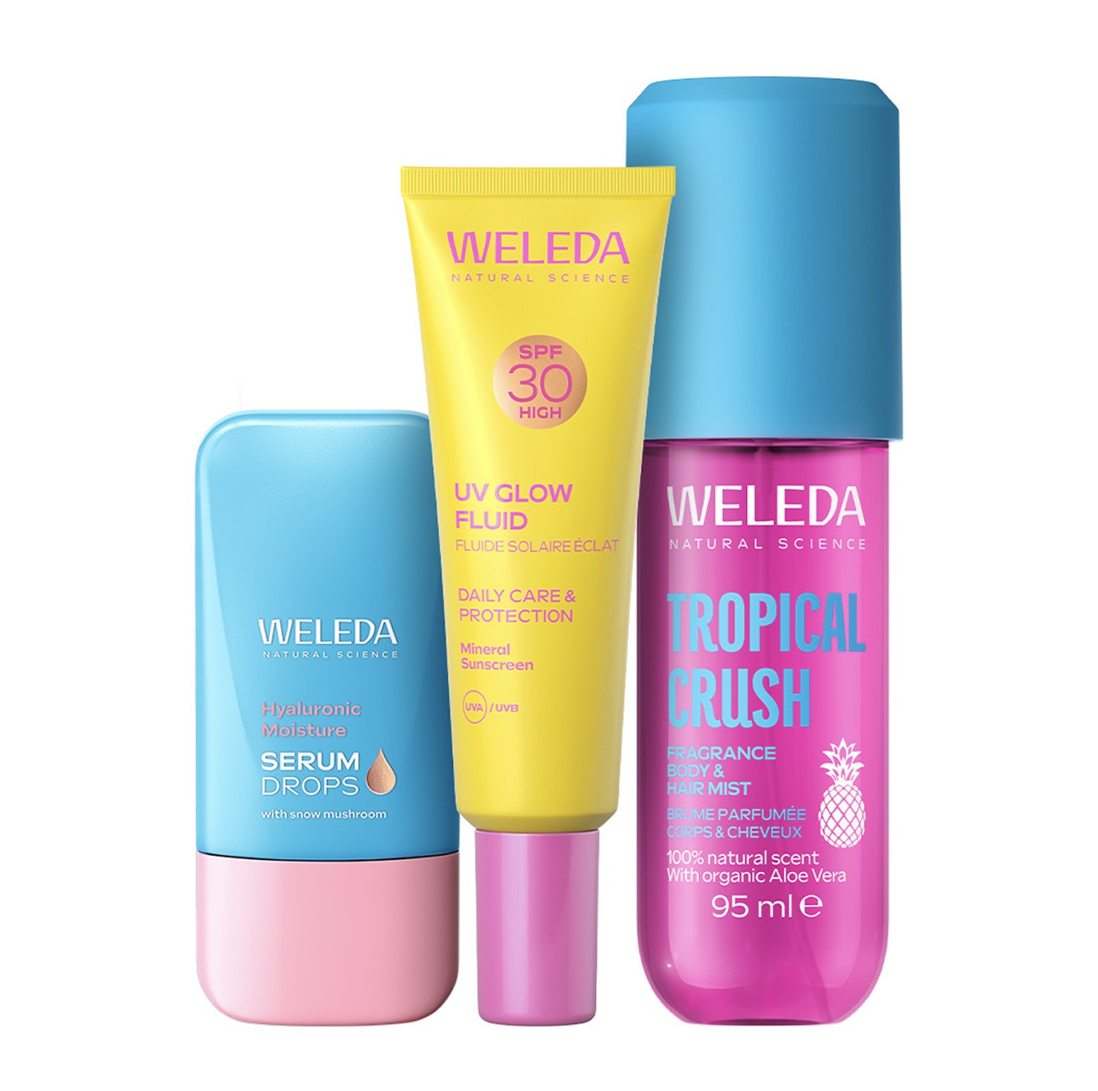 Packs de rituales de verano de Weleda con Booster Drops y Fluido Solar Glow SPF 30