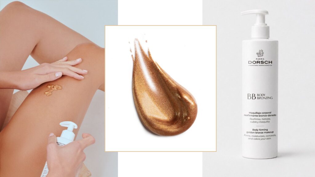Gota con textura bronce-dorada de la loción corporal BB Body Bronzing de FARMA DORSCH