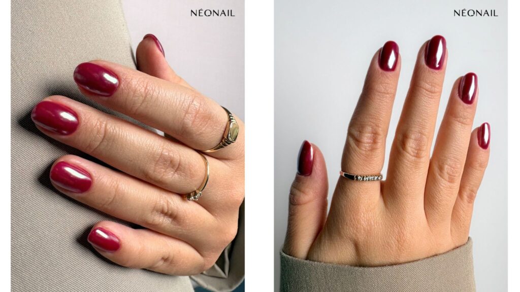 Uñas semipermanentes en tono beige claro y blanco porcelana con efecto glaseado brillante de NEONAIL.